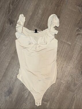 Express Cream Ruffle-Trim Bodysuit